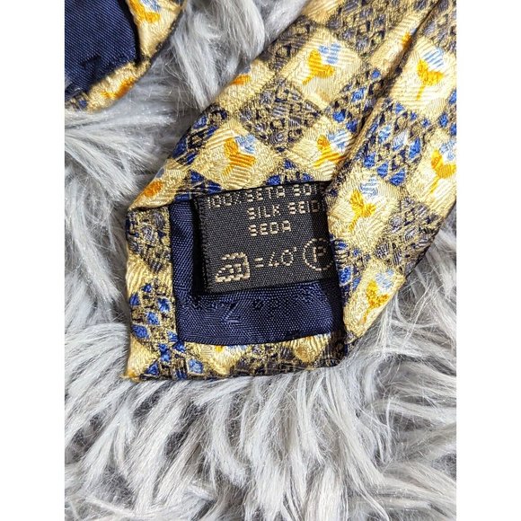 Ermenegildo Zegna Fine Silk Tie Yellow Blue‎ Gold Geometric Italy Designer Mens - Picture 7 of 12